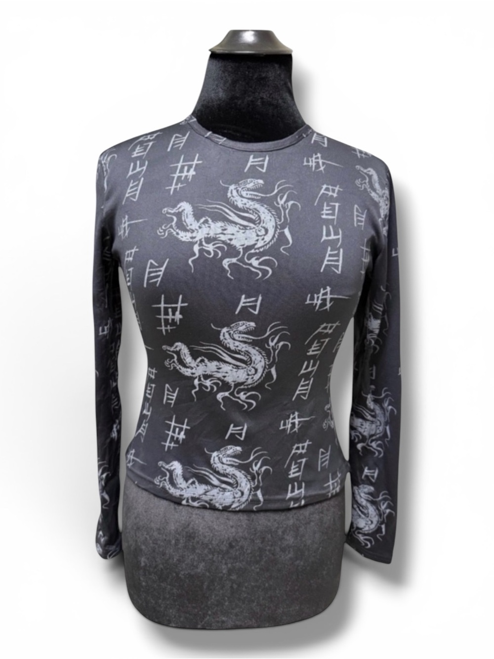 Y2K Asian Dragon Pattern Long Sleeve Top